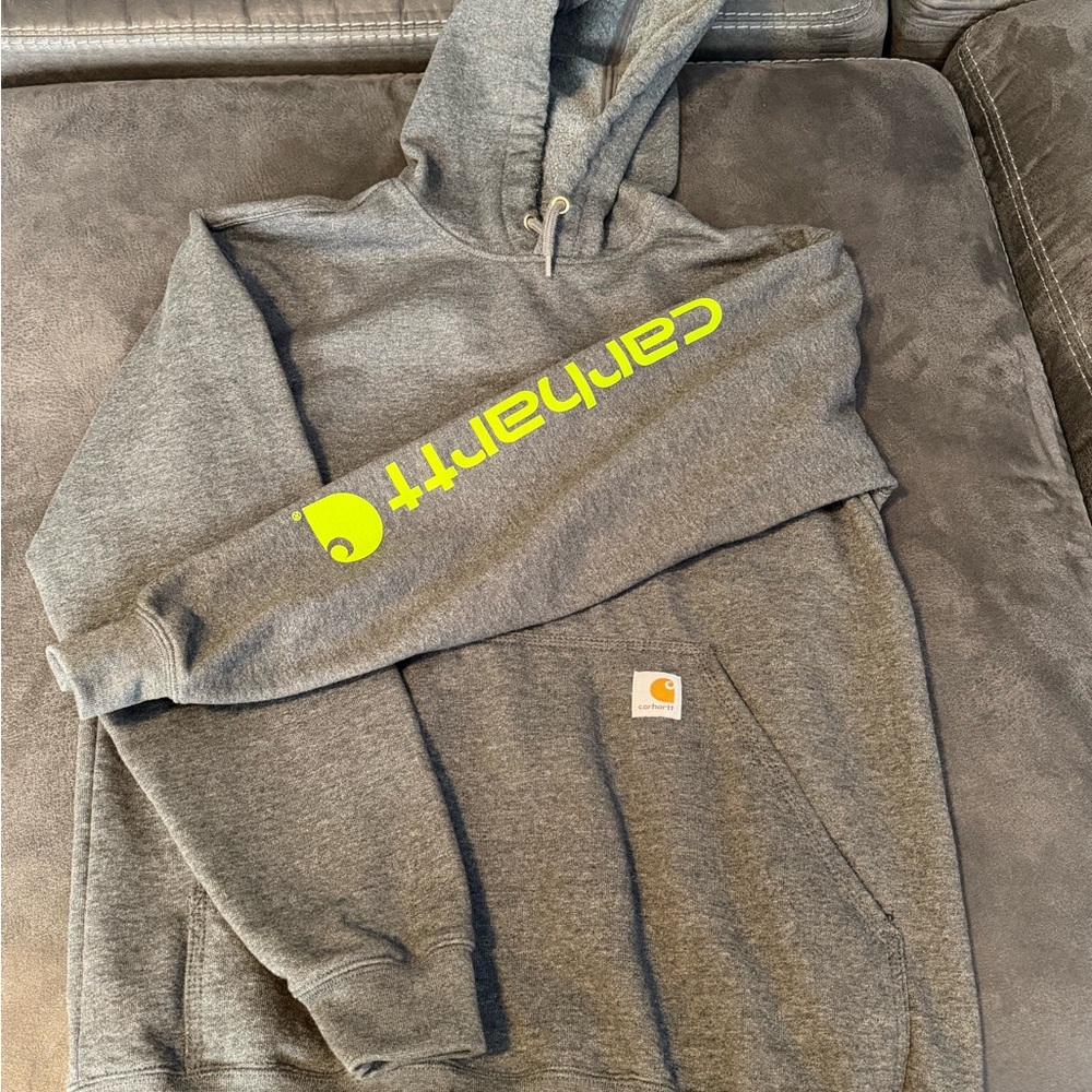 Carhartt Men's Gray and Yellow Hoodie
